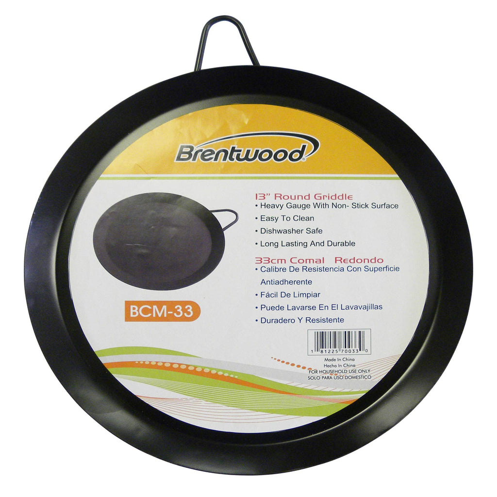 Brentwood BCM-33 13-inch carbon steel nonstick round comal griddle in black