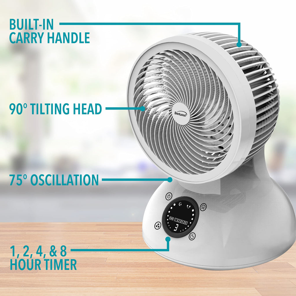 Brentwood 6" 3-Speed Oscillating Desktop Fan – White with Remote, Timer & Auto Shut-Off