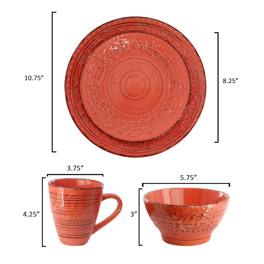 Elama Malibu Jasper 16-Piece Stoneware Dinnerware Set, Reactive Glaze Orange - Service for 4
