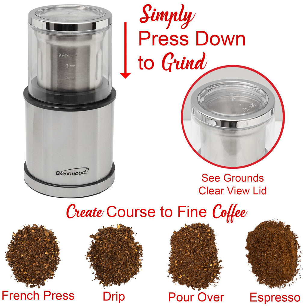 Brentwood 75g Electric Wet & Dry Coffee, Herb & Spice Grinder – Black with Two Removable Bowls
