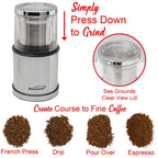 Brentwood 75g Electric Wet & Dry Coffee, Herb & Spice Grinder – Black with Two Removable Bowls