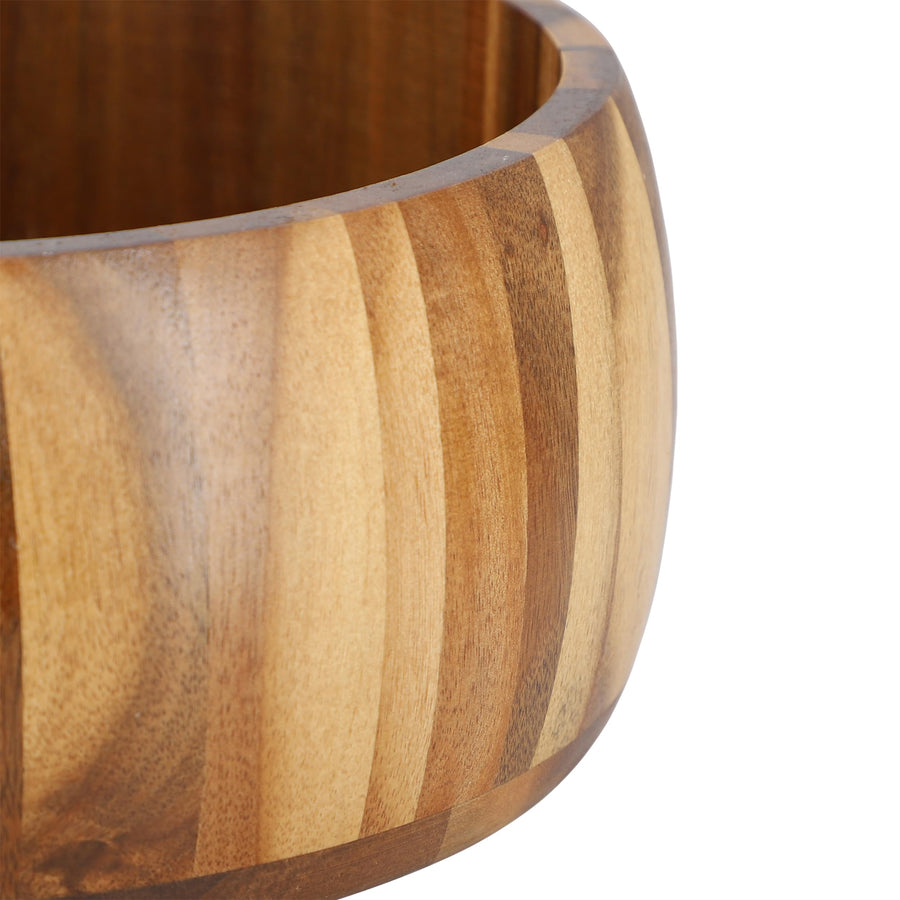 Elama 9.75 Inch Rounded Side Acacia Wood Salad Bowl, Large Rustic Wooden Serving Bowl