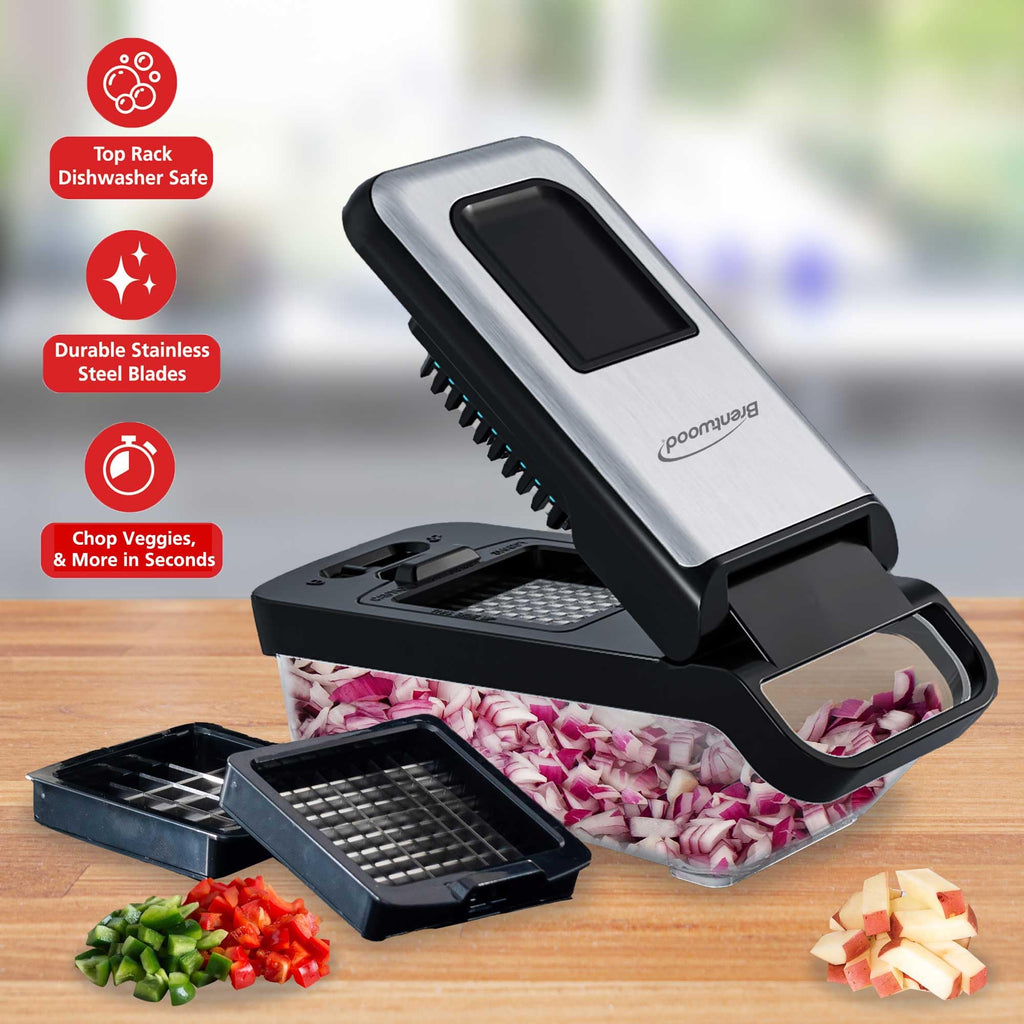 Brentwood 3.6-Cup Vegetable Chopper with 2 Interchangeable Blades, Black