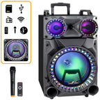 beFree Sound 12" Rechargeable Bluetooth Party Speaker with LED Lights, FM Radio, USB/TF, Wireless Mic