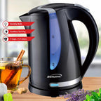 Brentwood 1.7L 1100W Cordless Electric Kettle – Black, 360-Degree Base with Concealed Stainless Element, Auto Shut-Off & Boil-Dry Protection
