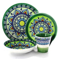Elama Zen Green Mozaik 16-Piece Stoneware Dinnerware Set – Bohemian Mosaic | Service for 4