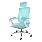 Elama Full-Back Mesh Adjustable Office Chair with Headrest – Blue & White Ergonomic Home Office, Lumbar Support, 360° Swivel