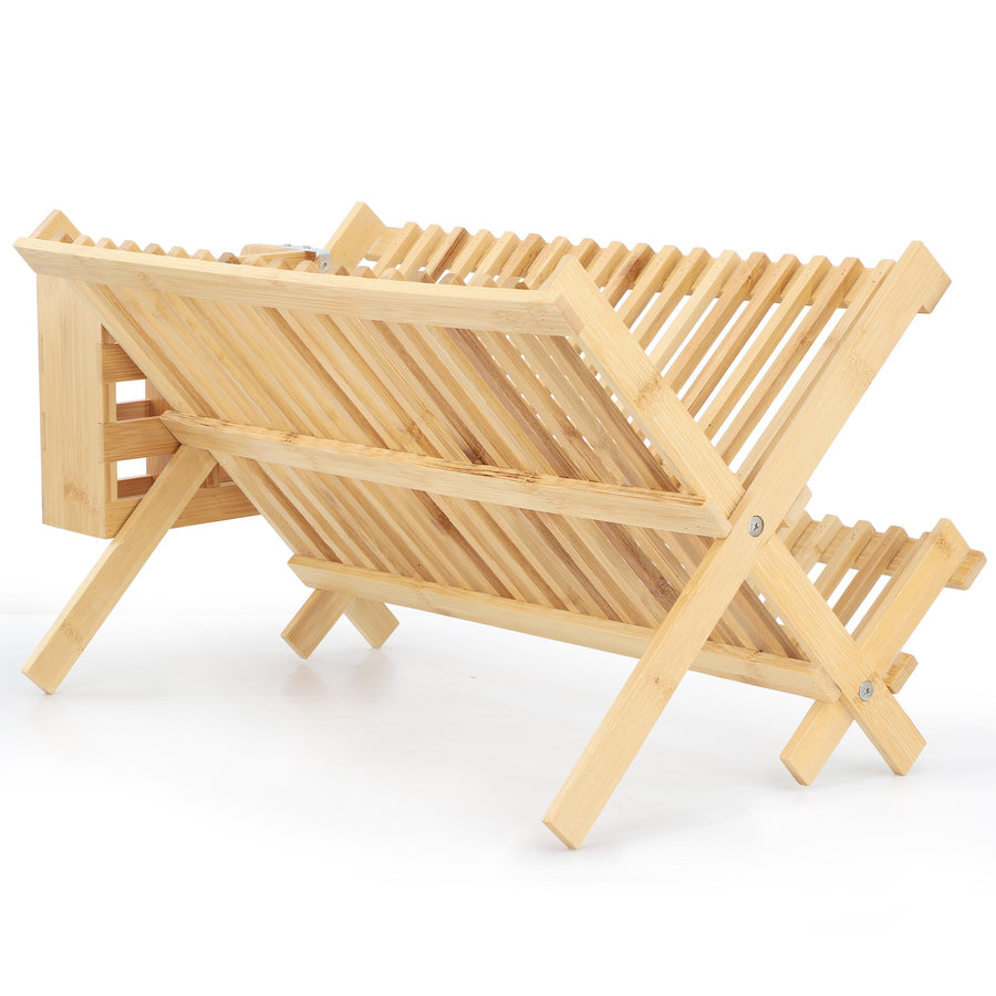 Elama 2-Tier Collapsible Bamboo Dish Drying Rack, Folding Countertop Drainer