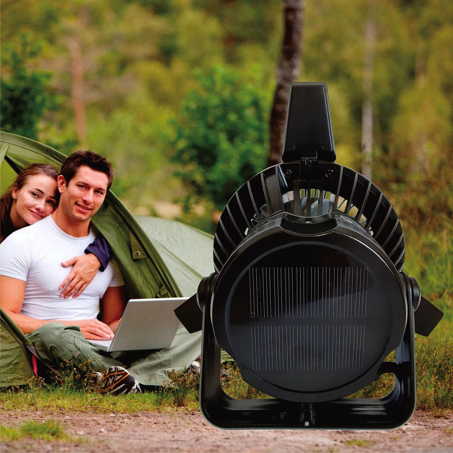 Optimus 4-in-1 Rechargeable Camping Fan with LED Light, Power Bank & Solar/USB Charging, Black