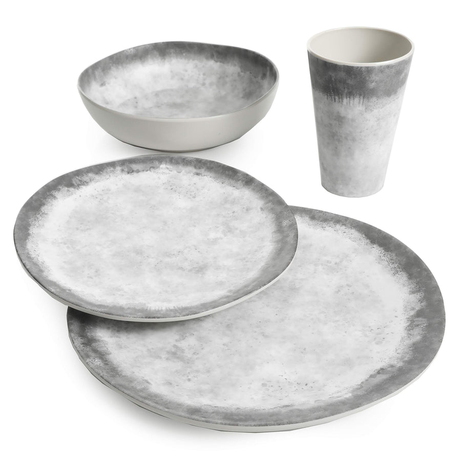 Gibson Home Granite Organic Round Melamine Dinnerware Set, Marble (16-Piece, Service for 4)