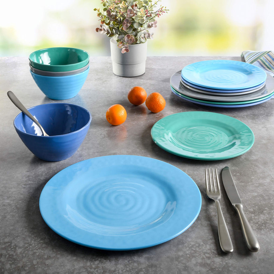 Gibson Home Brist 12-Piece Melamine Dinnerware Set, Blue (Service for 4)