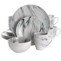 Elama Fine Marble 16-Piece Stoneware Dinnerware Set – Black & White Service for 4