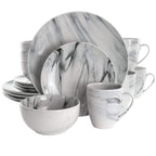 Elama Fine Marble 16-Piece Stoneware Dinnerware Set – Black & White Service for 4
