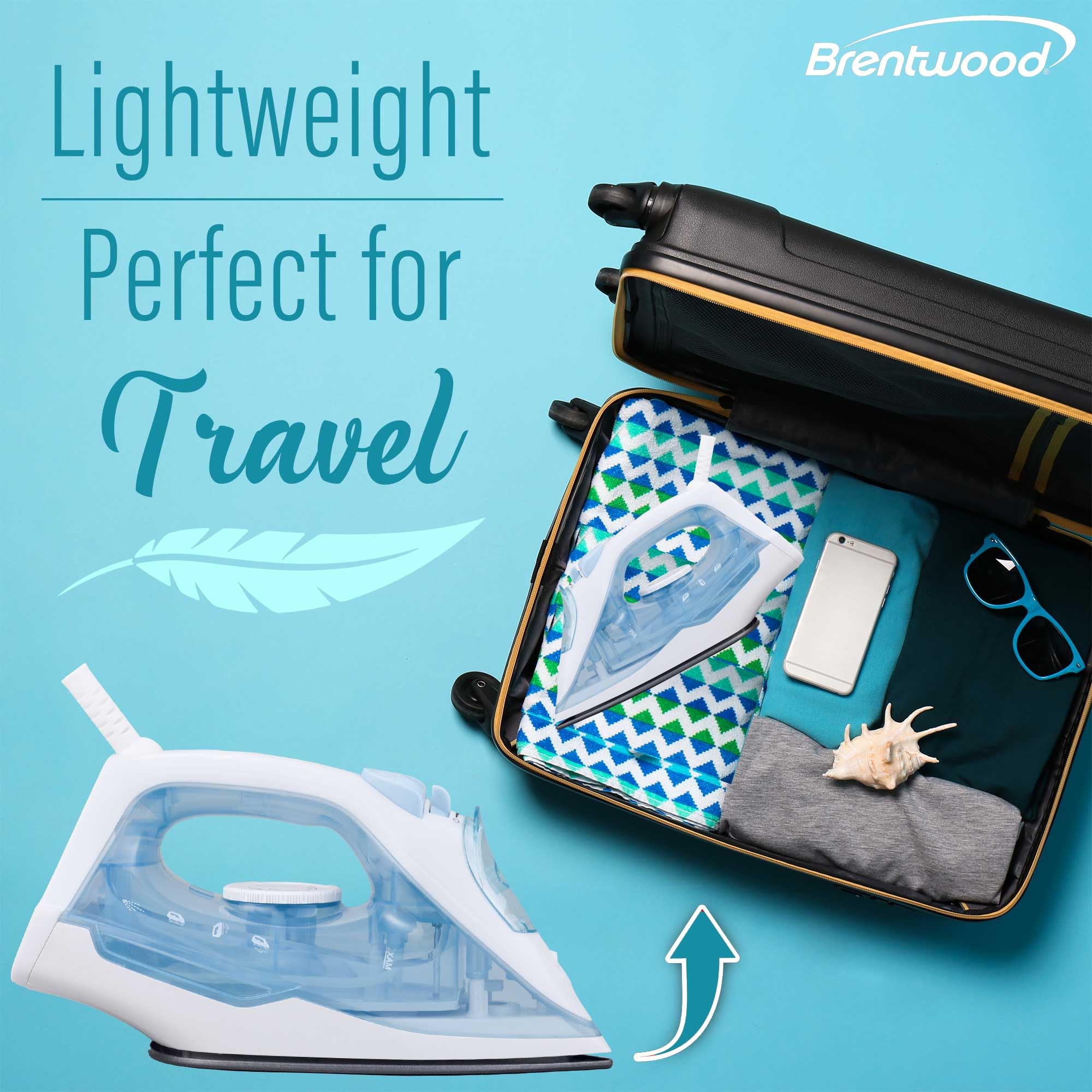 Brentwood 1200-Watt Lightweight Nonstick Steam Iron with 8-Foot Cord, White