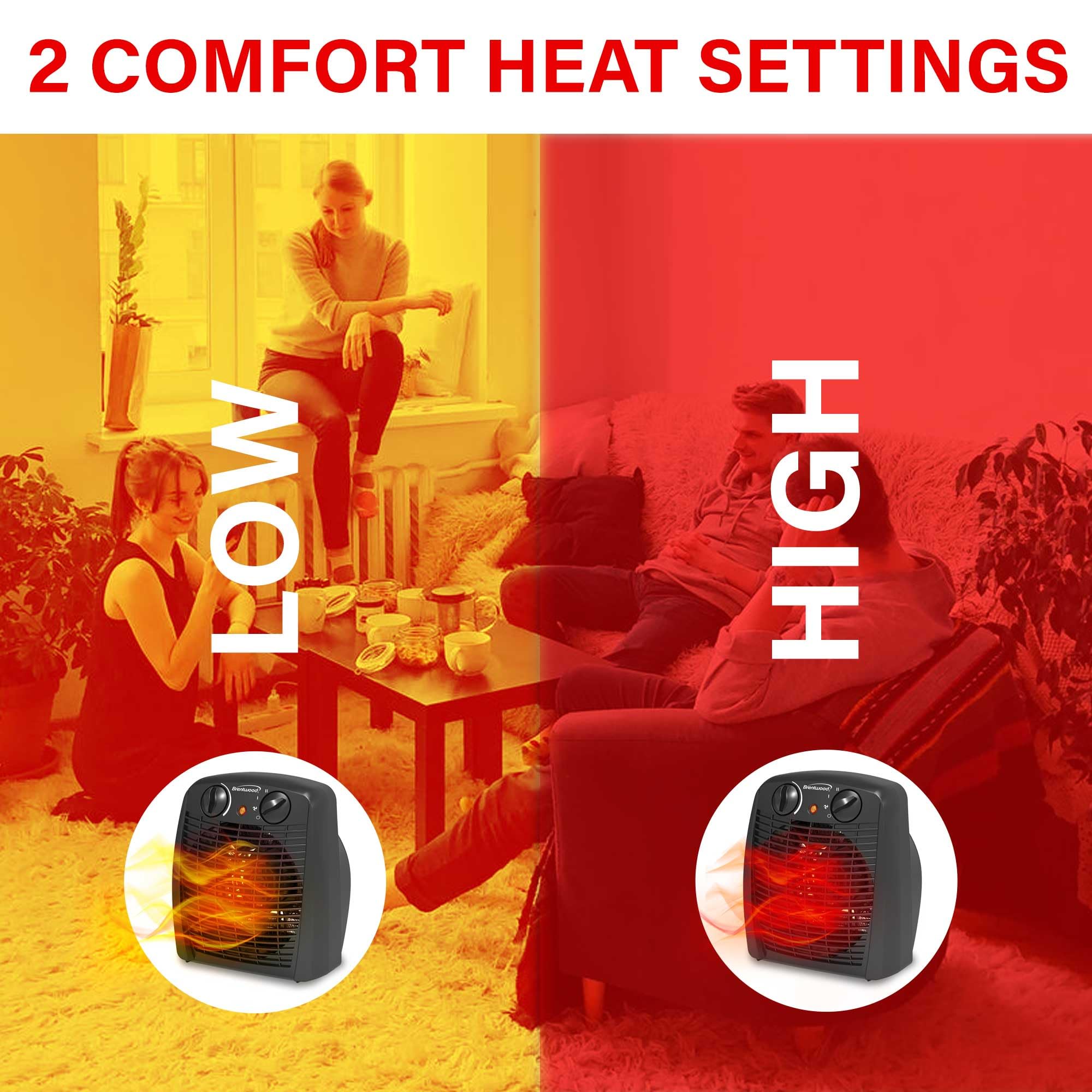 Brentwood H-F305BK 1500W Portable Electric Space Heater and Fan with Thermostat - Black