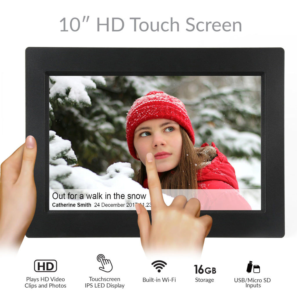 Supersonic 10-Inch Smart WiFi Digital Photo Frame with 16GB Storage, Black