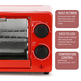 MegaChef 2-Slice Countertop Toaster Oven with Timer, Candy Red