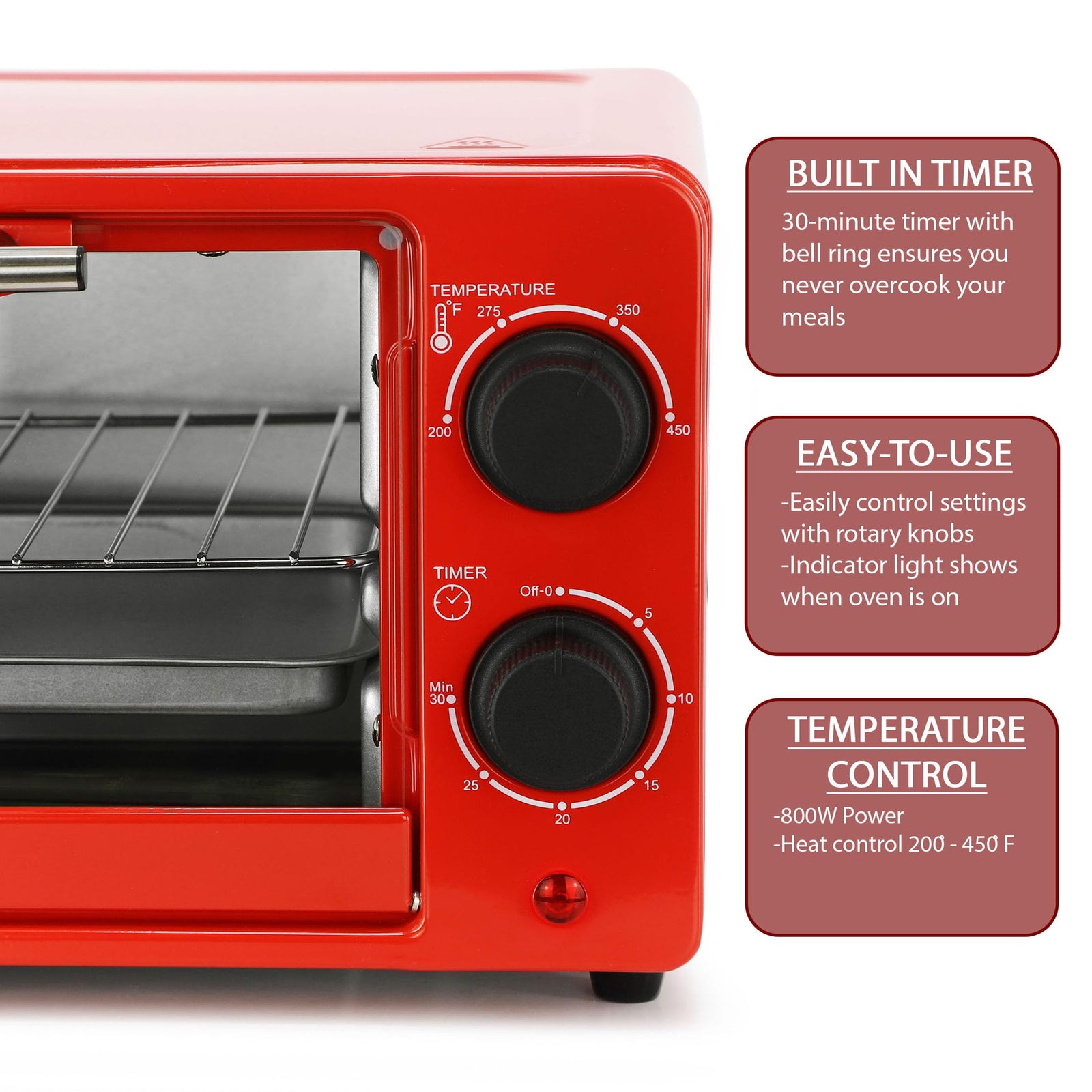 MegaChef 2-Slice Countertop Toaster Oven with Timer, Candy Red