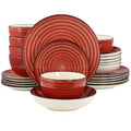 Elama Gia 24-Piece Stoneware Dinnerware Set – Red, Service for 6 with Plates, Soup Bowls & Cereal Bowls (Microwave & Dishwasher Safe)