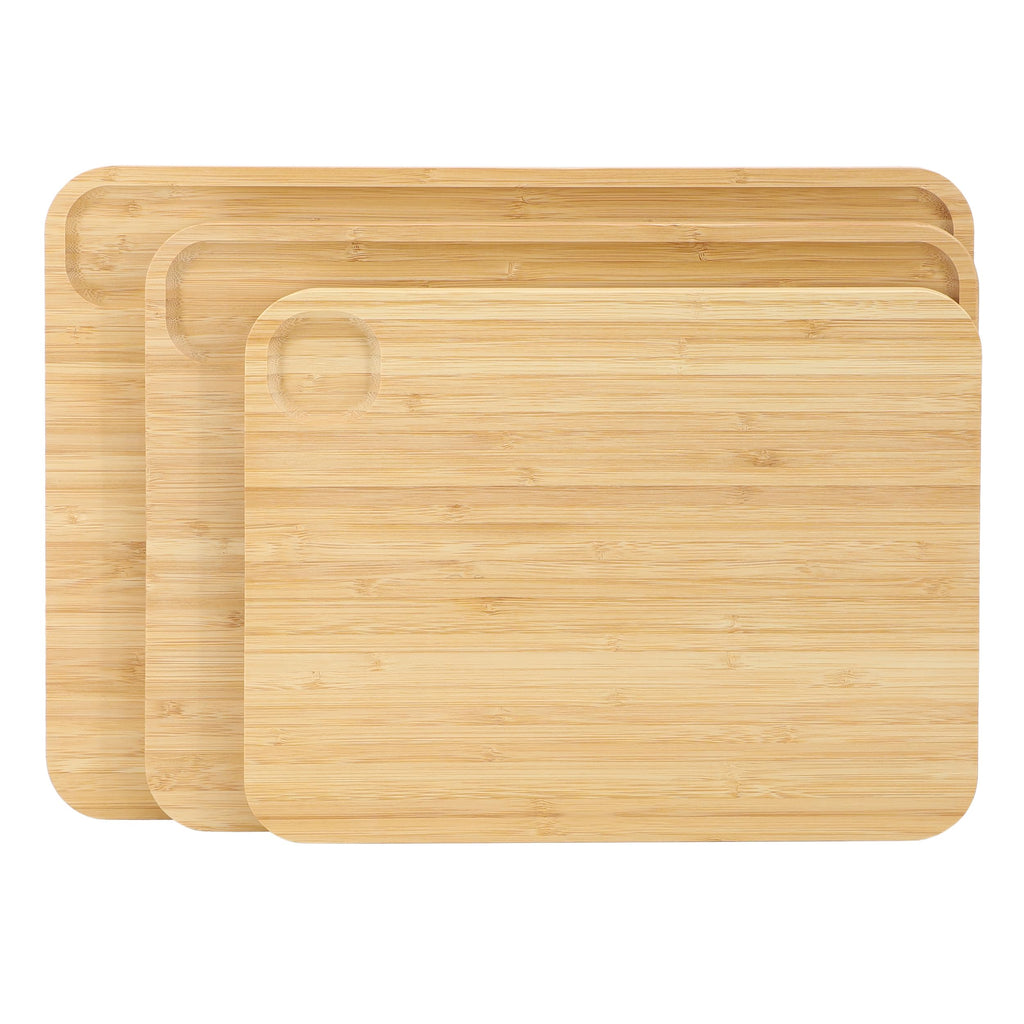 Elama 3-Piece Bamboo Wood Cutting Board Set – 13", 15" & 17" with Compartments for Prep & Serving