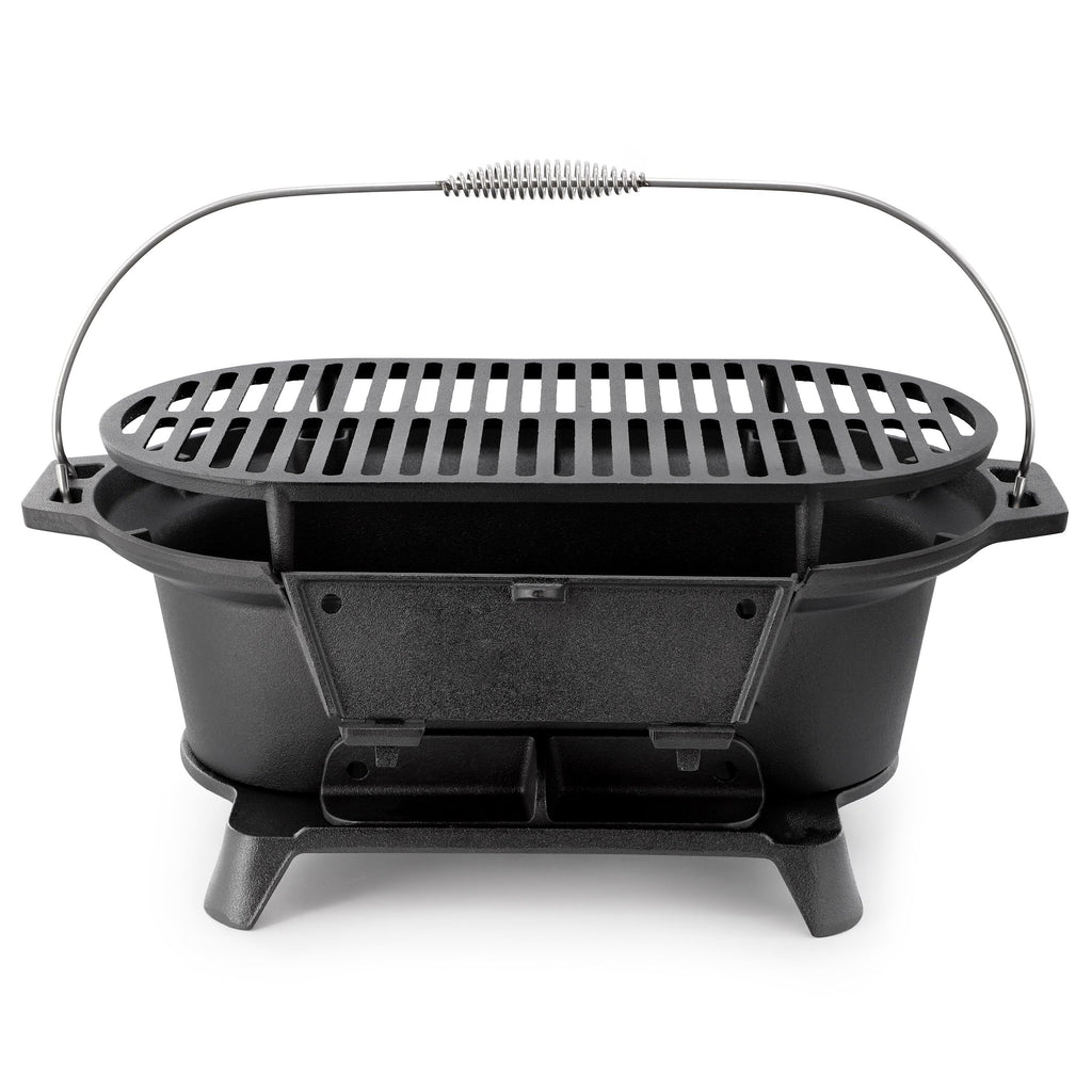 MegaChef Oval Cast Iron Portable Hibachi Charcoal Grill – Black Outdoor Tabletop BBQ for Camping & Tailgating