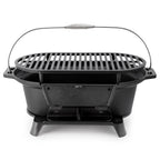 MegaChef Oval Cast Iron Portable Hibachi Charcoal Grill – Black Outdoor Tabletop BBQ for Camping & Tailgating
