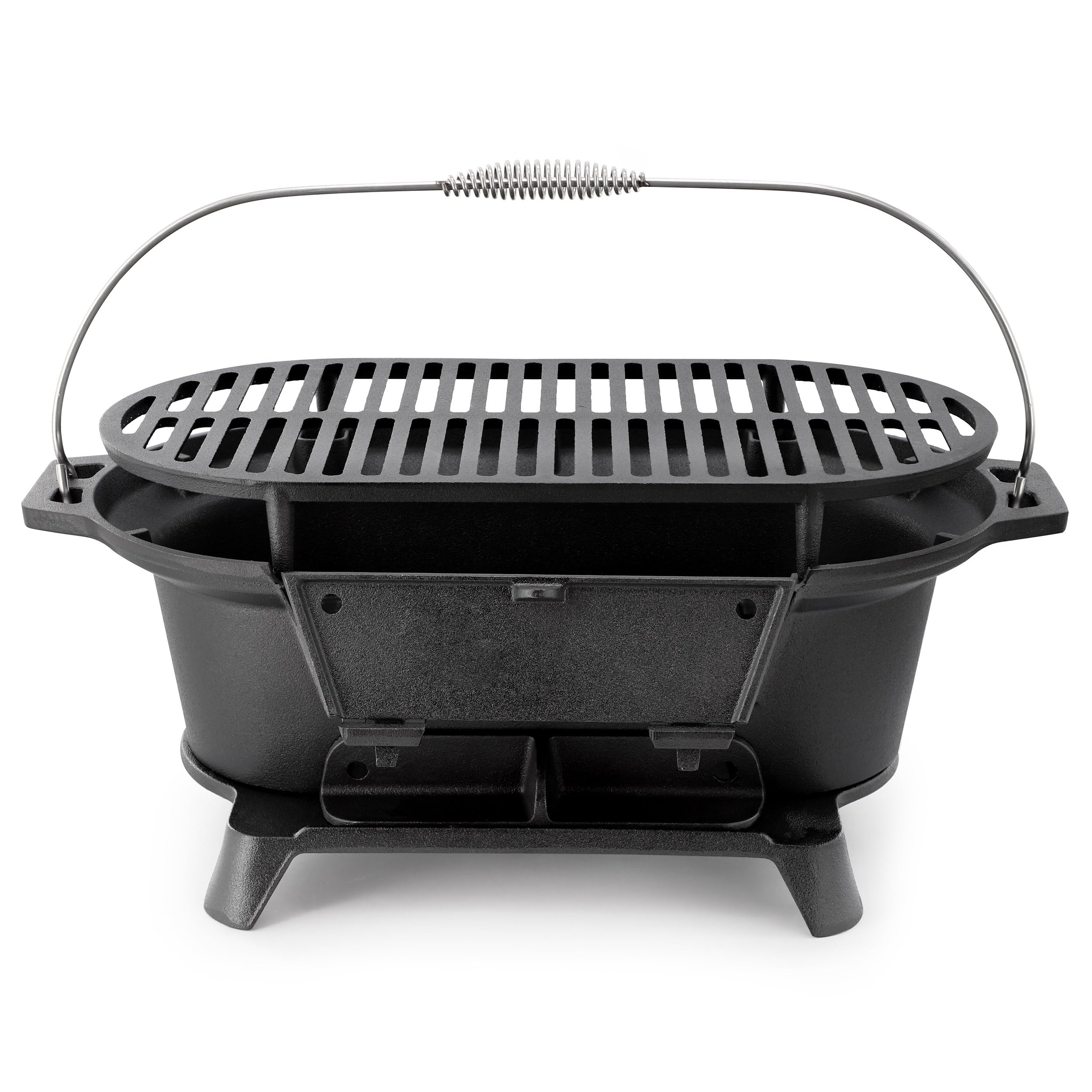 MegaChef Oval Cast Iron Portable Hibachi Charcoal Grill – Black Outdoor Tabletop BBQ for Camping & Tailgating