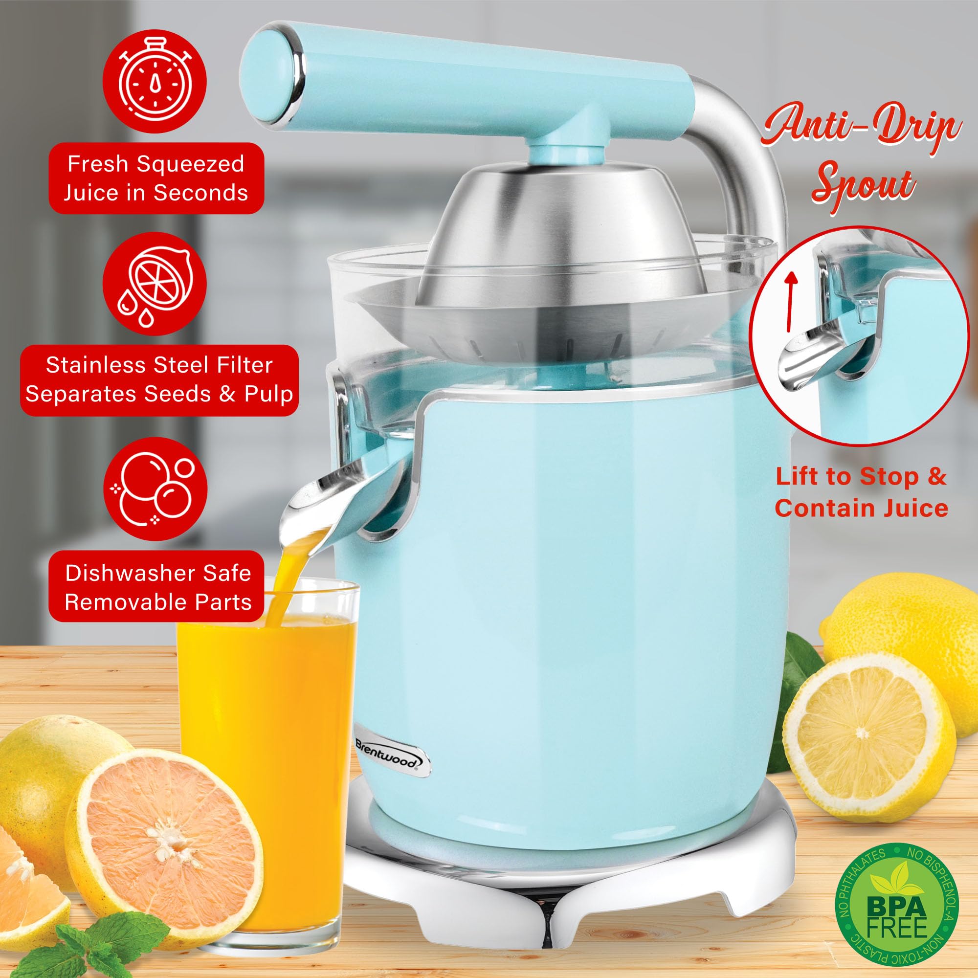 Brentwood 200-Watt Electric Citrus Juicer, Blue