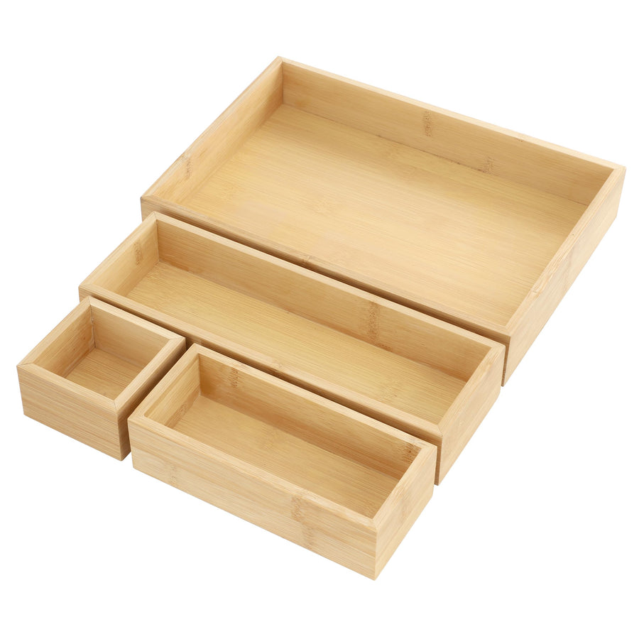 Elama 4 Piece Bamboo Wood Drawer Organizer Tray Set for Utensils and Storage