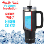 Brentwood GEOJUG 40 oz Insulated Stainless Steel Tumbler – Black with Handle, Lid & Straw