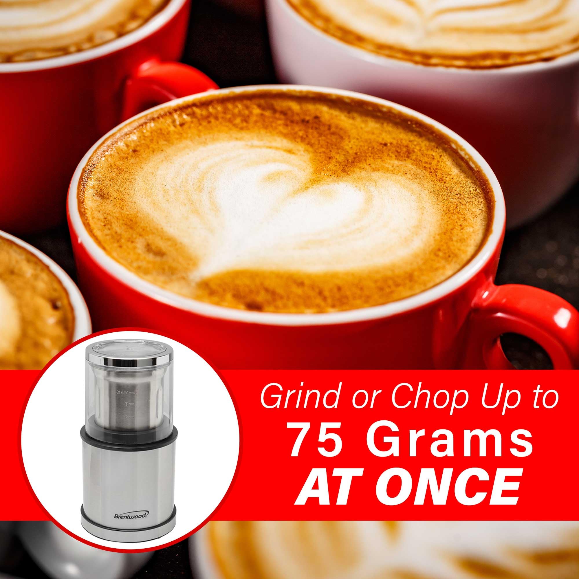 Brentwood 75g Electric Wet & Dry Coffee, Herb & Spice Grinder – Black with Two Removable Bowls