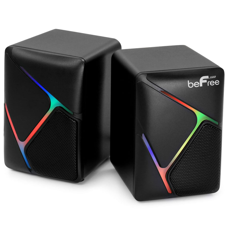 beFree Sound Dual Compact LED Gaming Speakers, Black