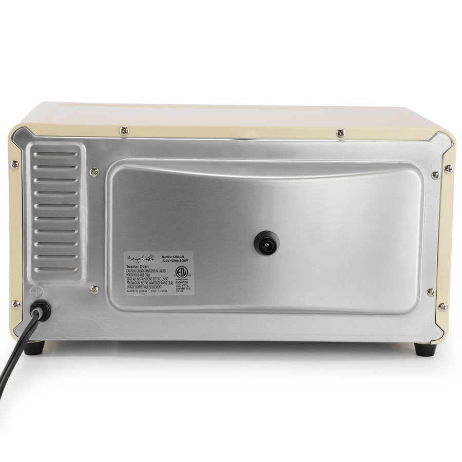 MegaChef MCOV-1200CR 9.5-Quart 2-Slice Countertop Toaster Oven, 800W Quartz Heat, 200 to 450°F Dial, 30-Minute Bell Timer, Cream
