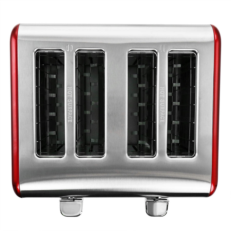 MegaChef 4-Slice Toaster with LED Timer, Dual Controls & 1.5 Inch Wide Slots, Stainless Steel / Red