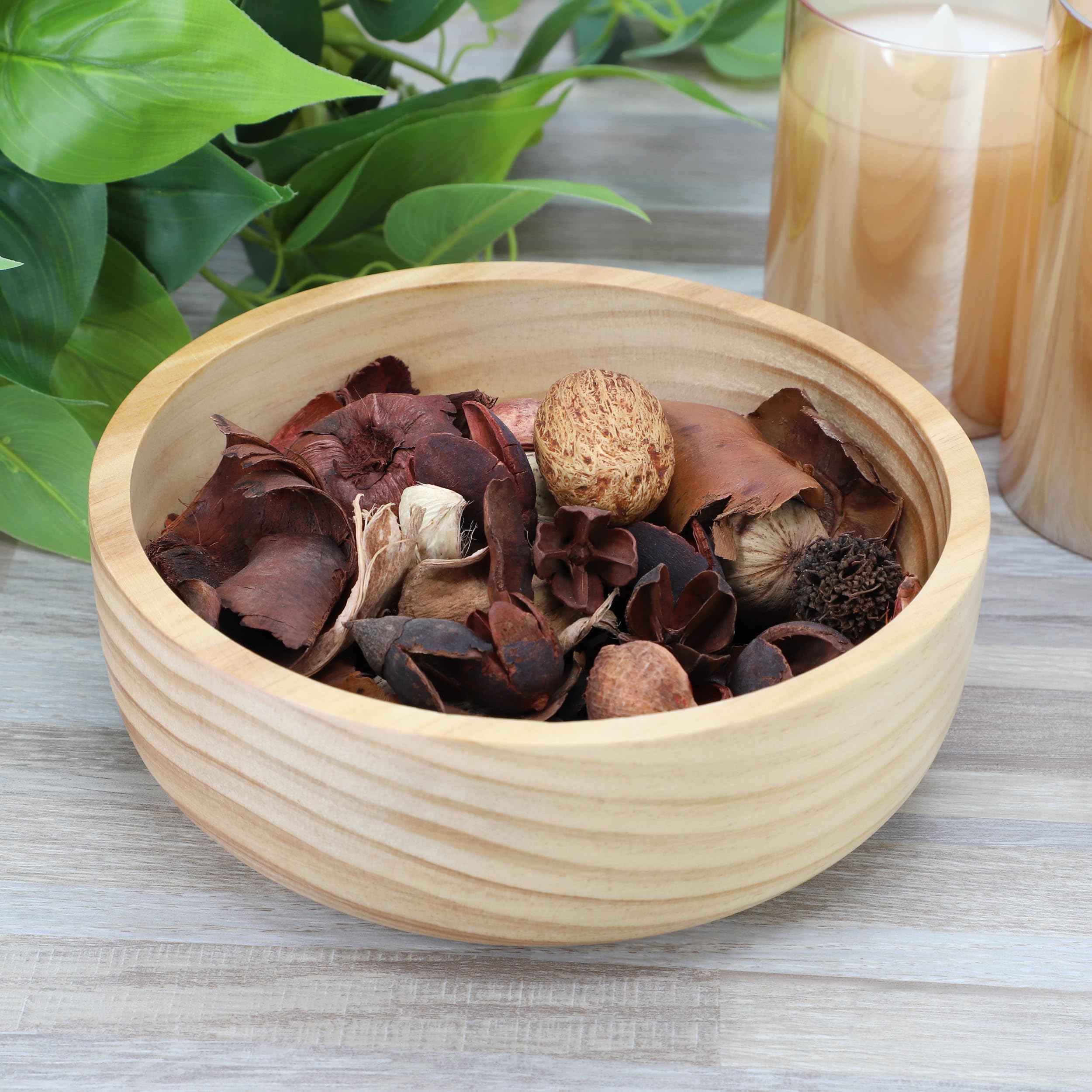 Elama 7" Natural Acacia Wood Salad Bowl Set – Light Brown Hardwood Serving Bowls for Salad, Soup, Snacks & Sides