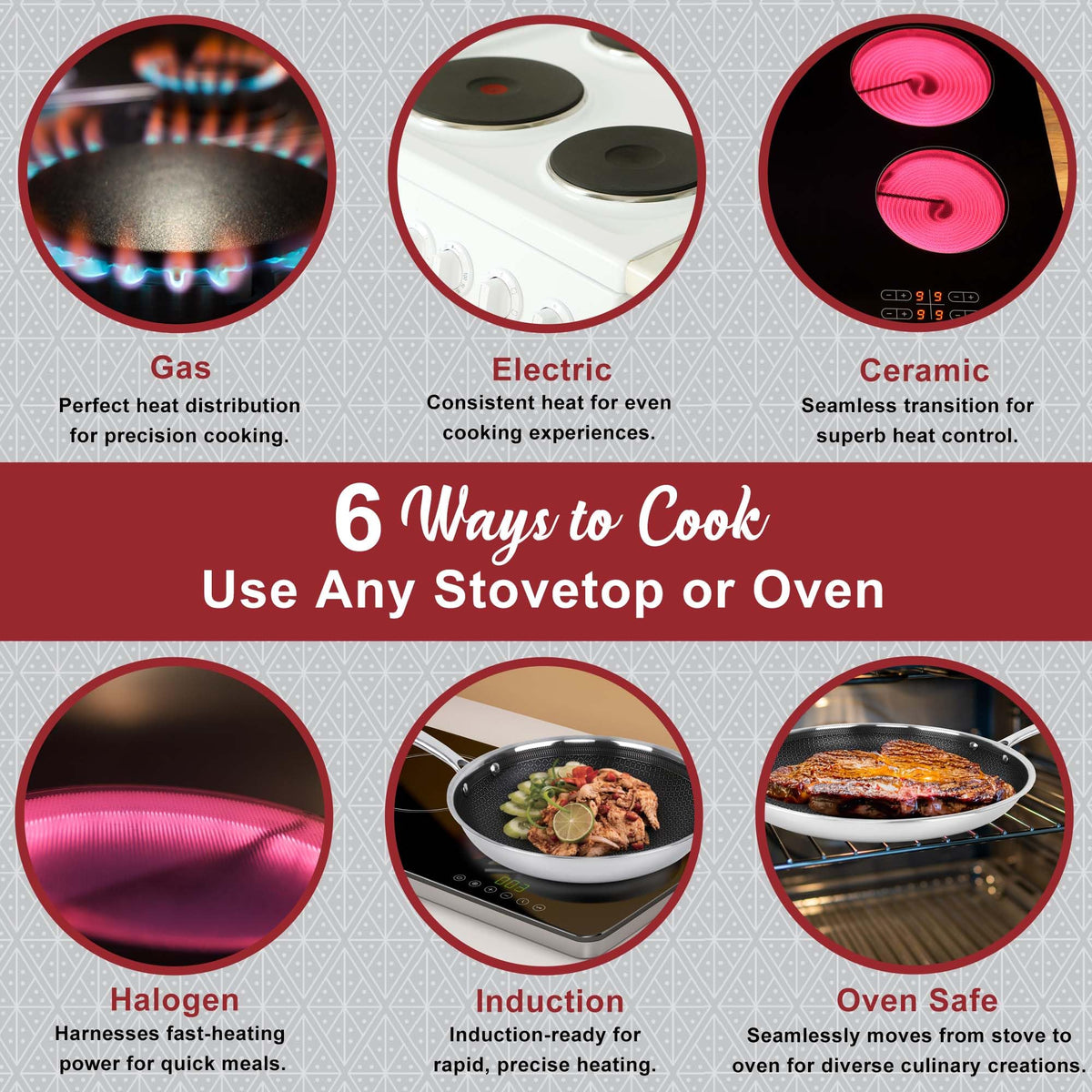 Brentwood B-FH28 11-Inch 3-Ply Hybrid Non-Stick Stainless Steel Frying Pan - Induction Ready, Metal-Utensil Safe