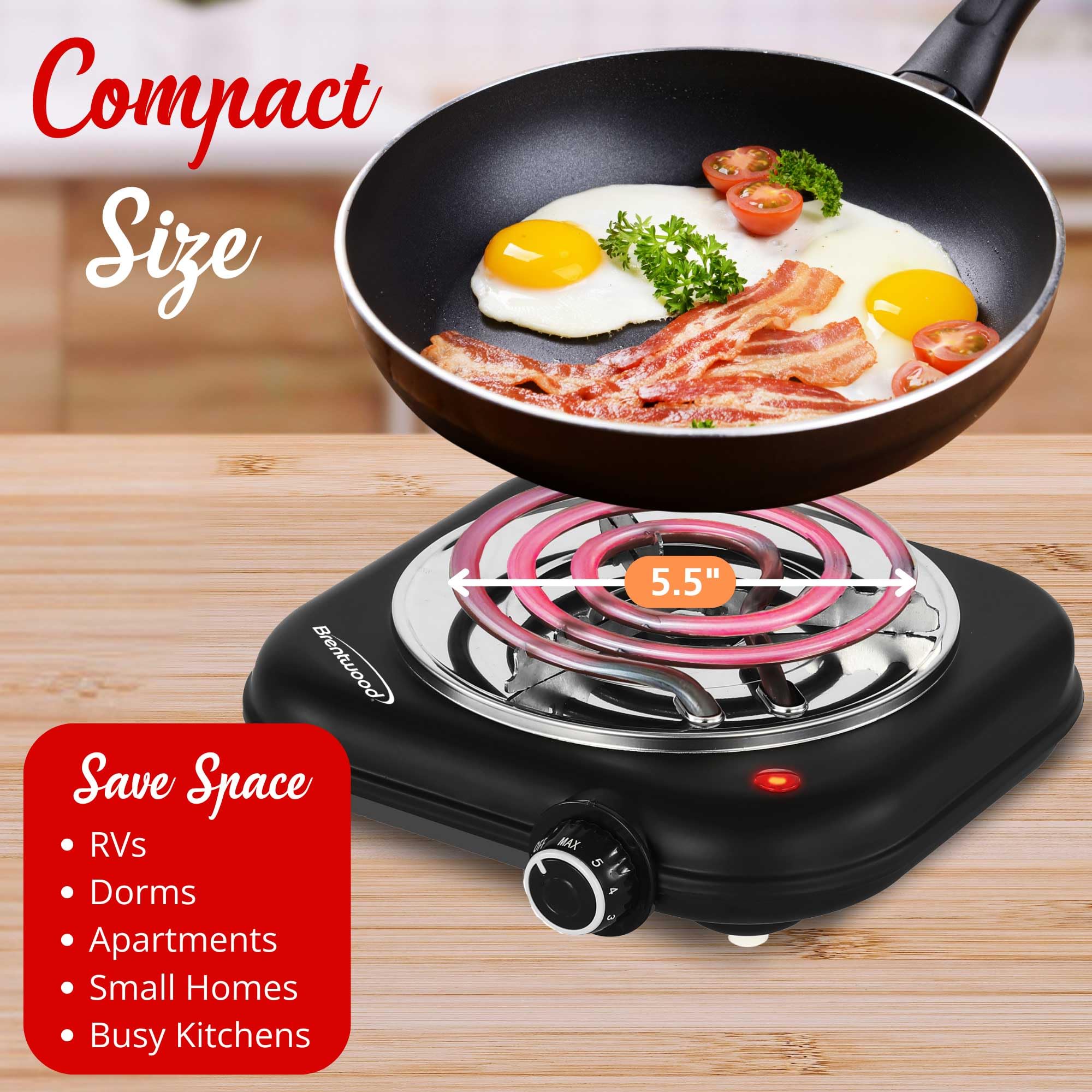 Brentwood 1100-Watt Single Coiled Countertop Electric Burner, Black