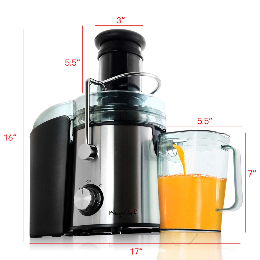 MegaChef Wide Mouth 800W Dual-Speed Centrifugal Juice Extractor, Stainless Steel, 3.5 Cup, Chrome Silver