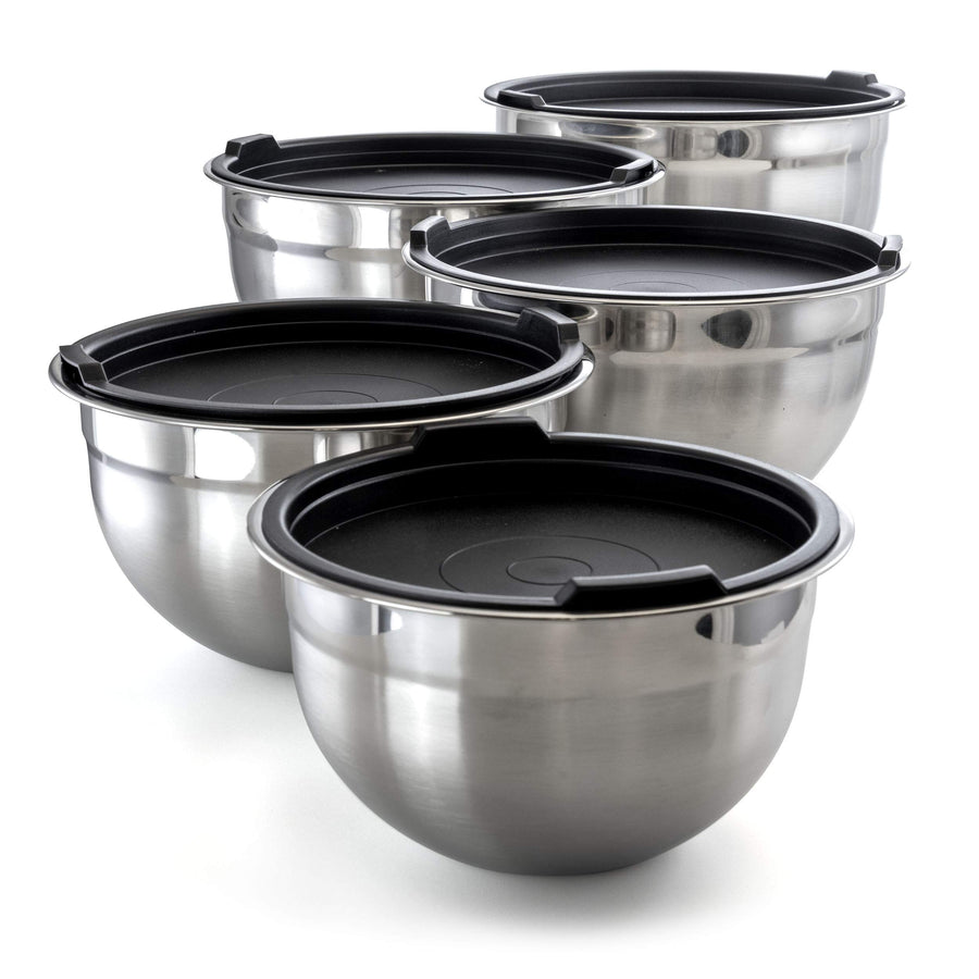 Stainless Steel Mixing Bowls with Lids, 5-Piece Stackable Set, 1.5 to 6 Qt, by MegaChef