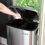 Elama 40L Stainless Steel Step Trash & Recycling Bin – 6.6 Gal + 3.9 Gal Split Compartments, Slow-Close Lid, Hands-Free Pedal (Silver)