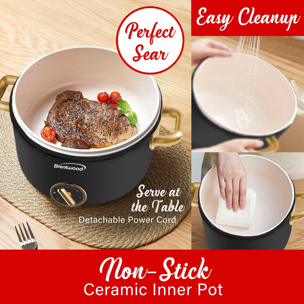 Brentwood HP-3250BK 2.5 Liter Multi-Function Electric Hot Pot Cooker with Ceramic Nonstick - Black