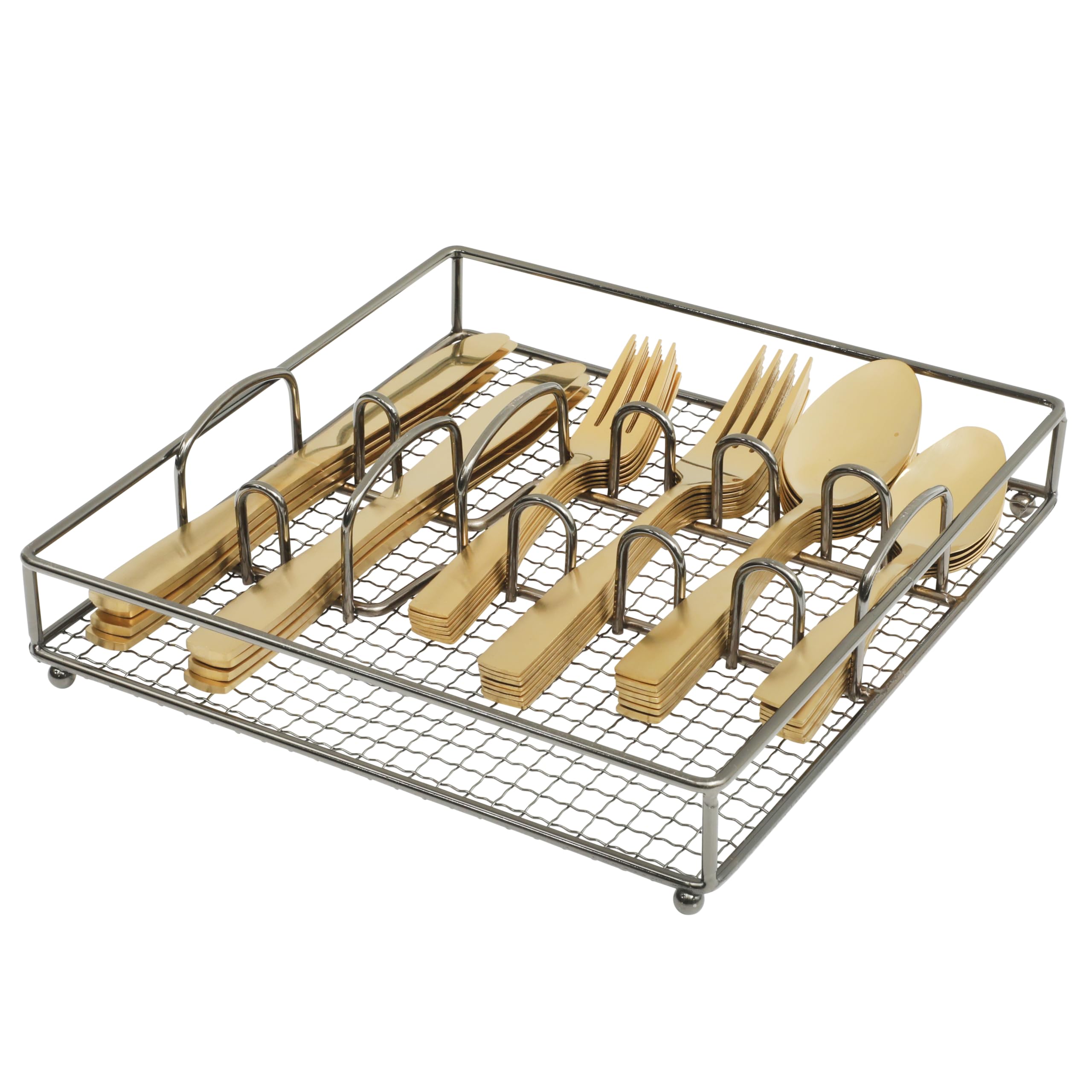 Gibson Home Abbeville 41-Piece Gold Flatware Set – Stainless Steel Service for 8 with Wire Caddy