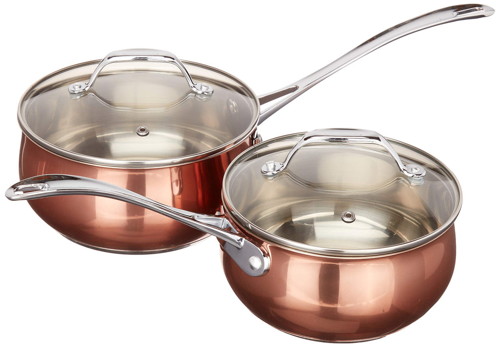 Oster Carabello 9-Piece Stainless Steel Cookware Set - Copper Finish, Induction Ready with Tempered Glass Lids