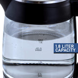 Megachef Glass and Stainless Steel Electric Tea Kettle, 1.8 L Cordless Borosilicate Kettle with LED and Auto Shut-Off