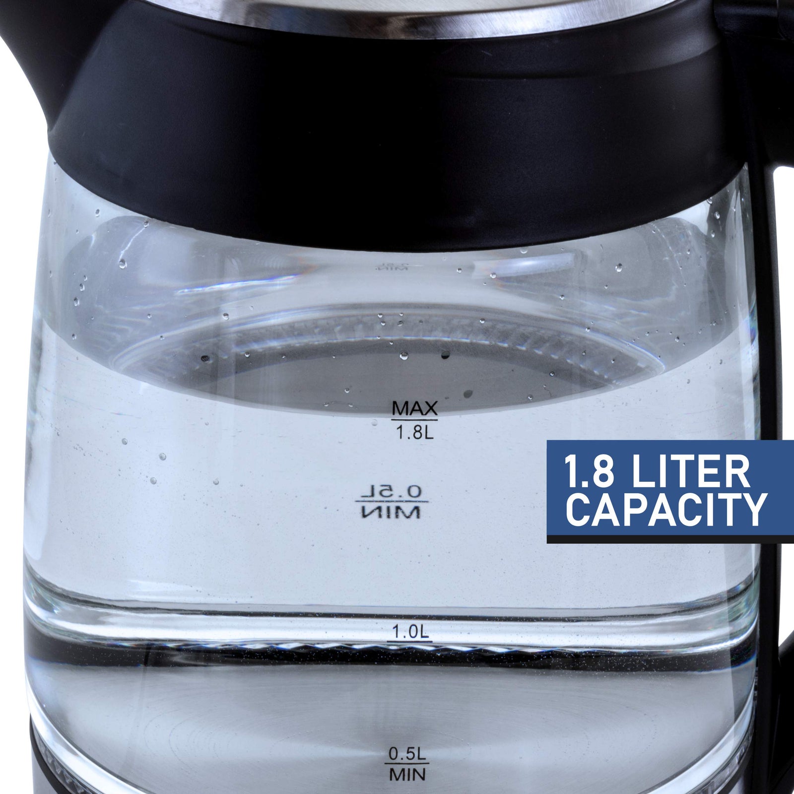 Megachef Glass and Stainless Steel Electric Tea Kettle, 1.8 L Cordless Borosilicate Kettle with LED and Auto Shut-Off