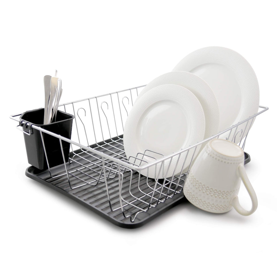 MegaChef 16 Inch Chrome-Plated Countertop Dish Drying Rack, Black