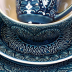 Elama Petra 16-Piece Bohemian Stoneware Dinnerware Set – Textured Service for 4