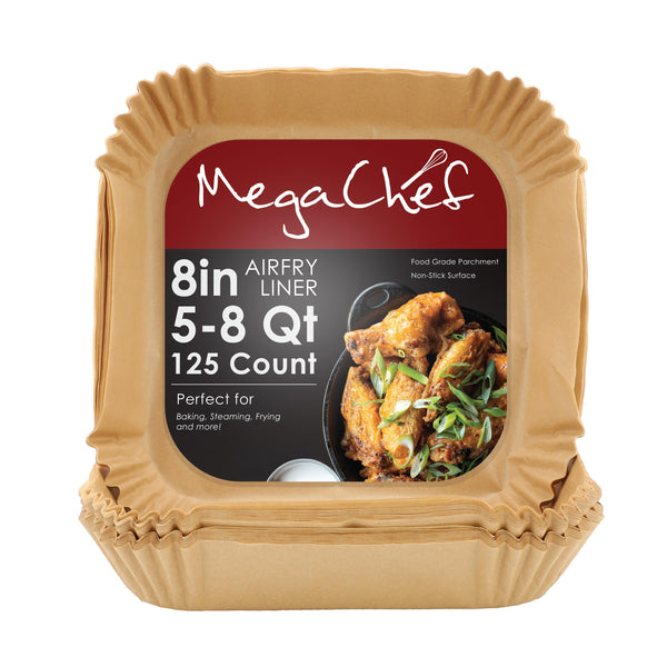 MegaChef 125-Pack Air Fryer Parchment Paper Liners, 8-Inch Square Disposable Sheets for 5-8 Qt Baskets
