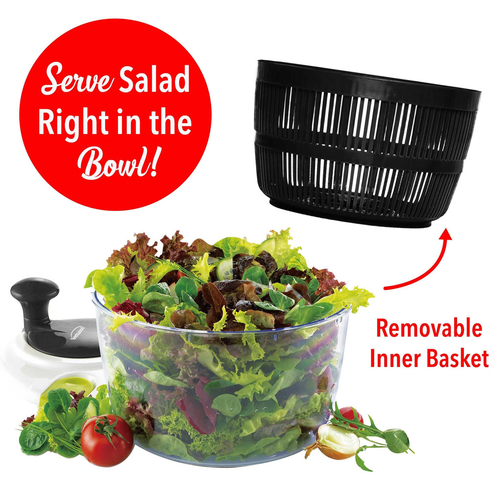 Brentwood KA-5030BK 5-Quart Salad Spinner with Serving Bowl, Black