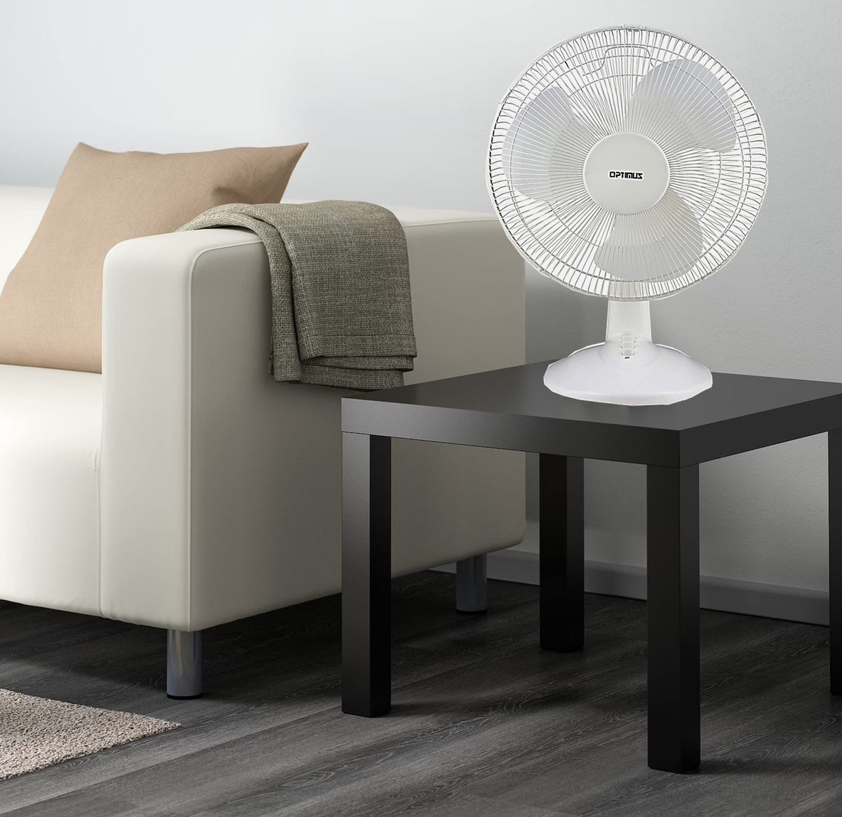 Optimus F-1230 12-Inch 3-Speed Oscillating Table Fan, White
